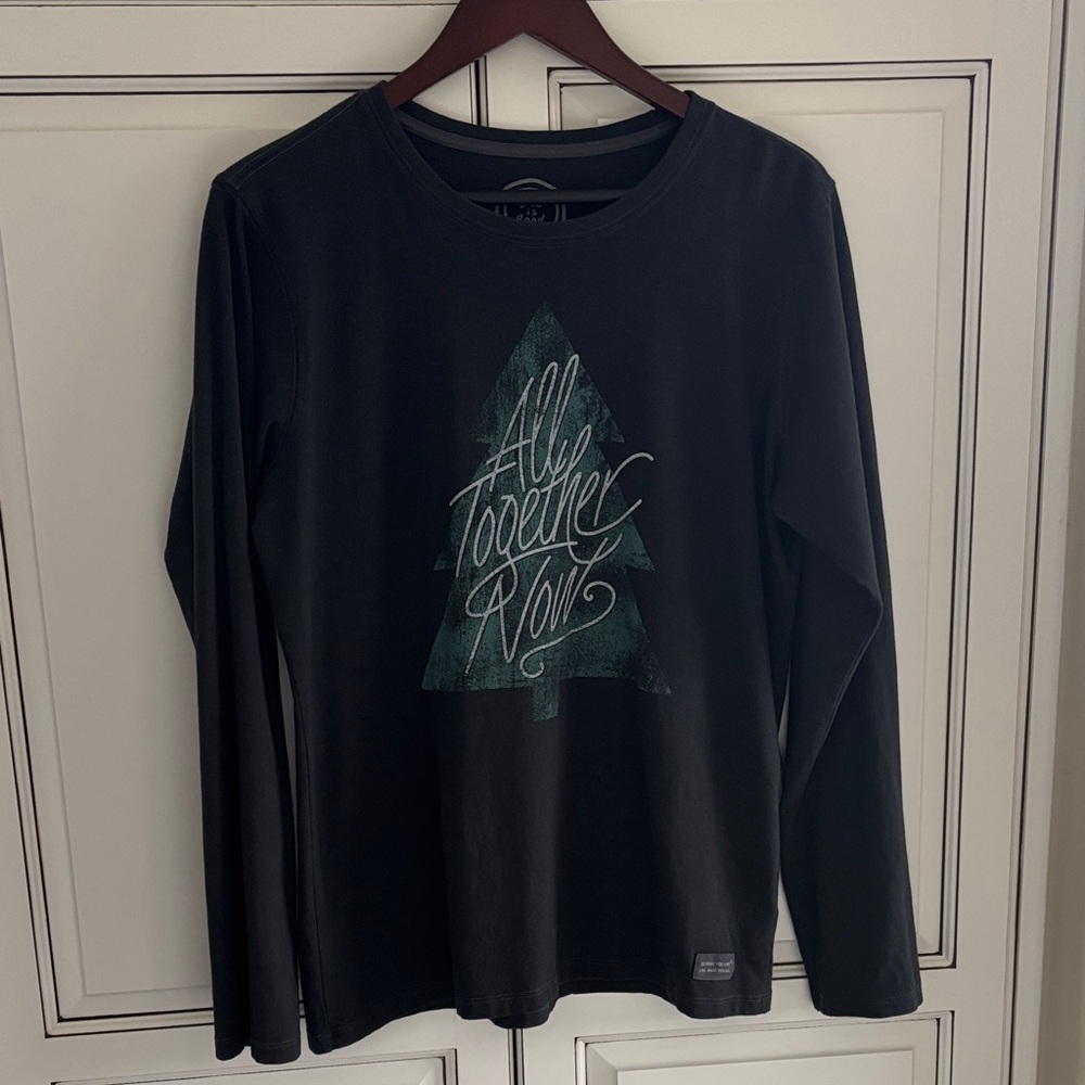 Life Is Good All Together Now Tree Nature Gray‎ Blue LS Tshirt Women’s Large